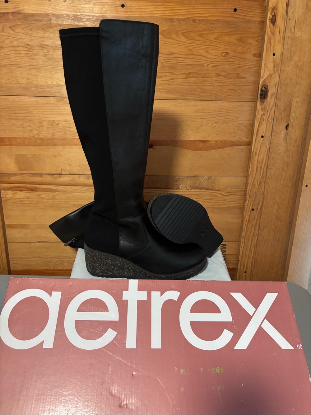 Aetrex Black Knee-High Wedge Boots